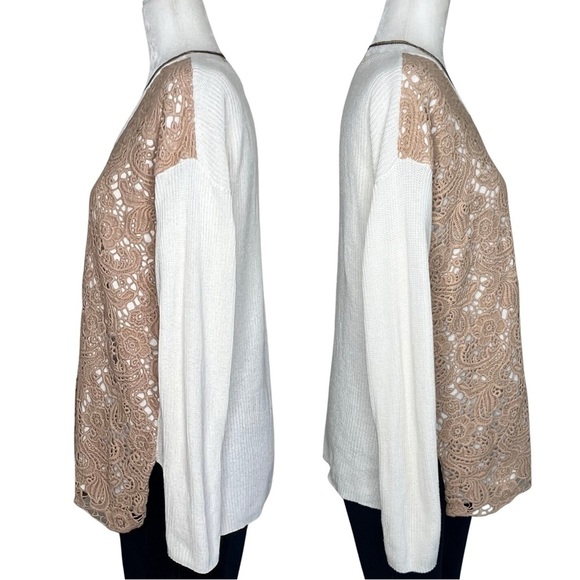 Chico’s Sweater Christina Lace Front Pullover Ecru Ivory Tan 8 Medium M - Picture 5 of 12